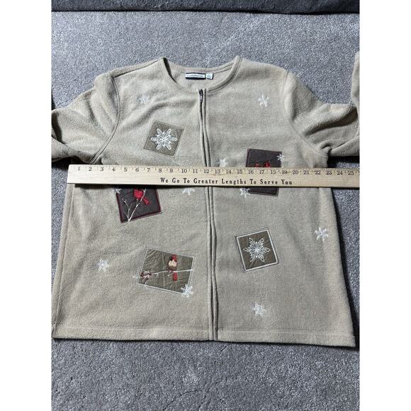 Vtg Womens XL Sweater Zip Snowflakes Cardinals Birds Cozy Winter Cottagecore - Picture 6 of 11
